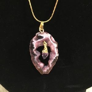 Natural Amethyst Stone 14K Gold Chain Neckalce